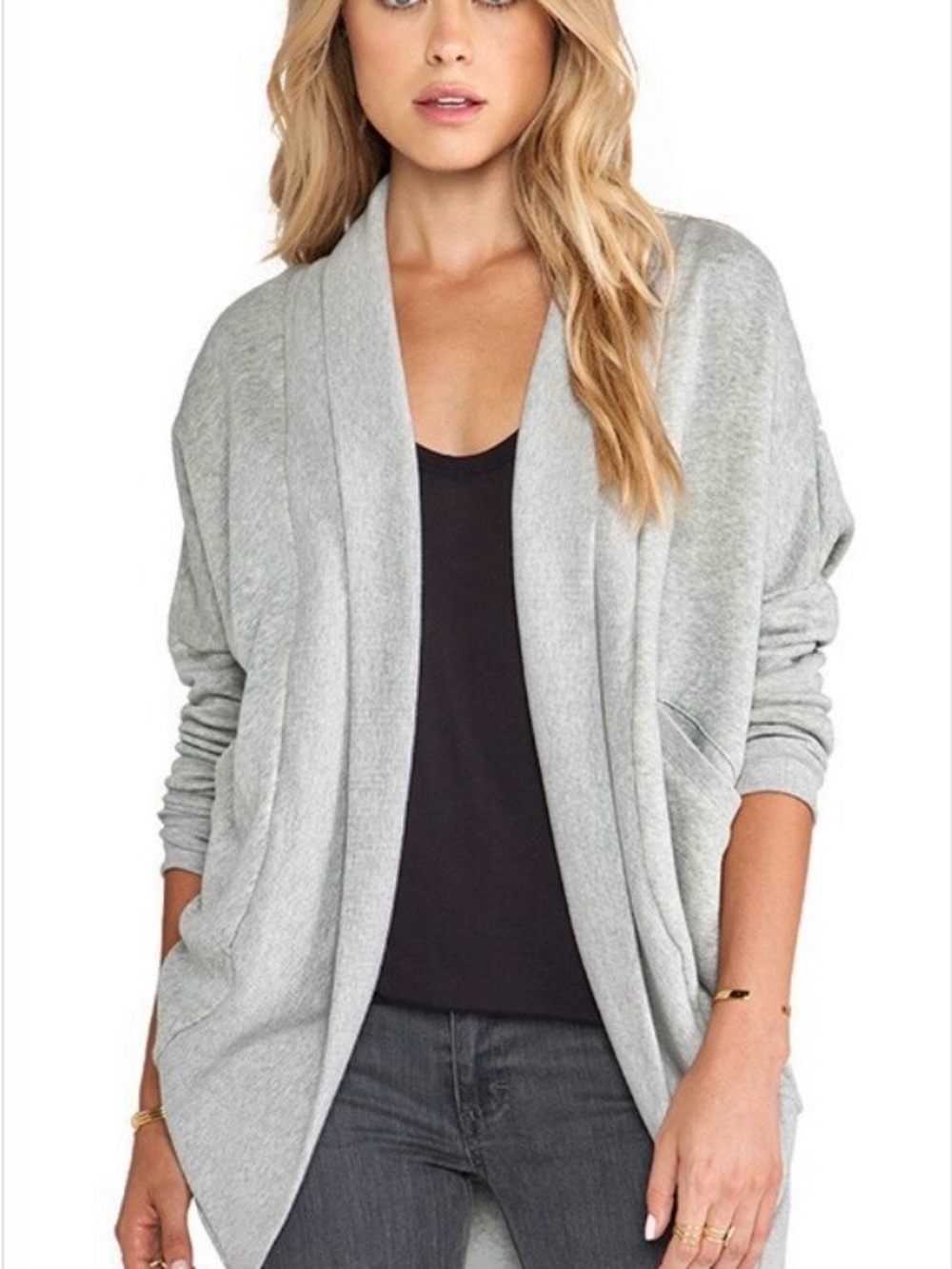 Wilfred Light Gray Open-Front Shawl Collar cardigan